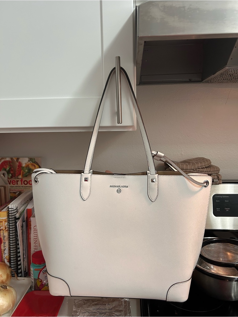 Michael Kors White Leather Saffiano Tote with Black Trim